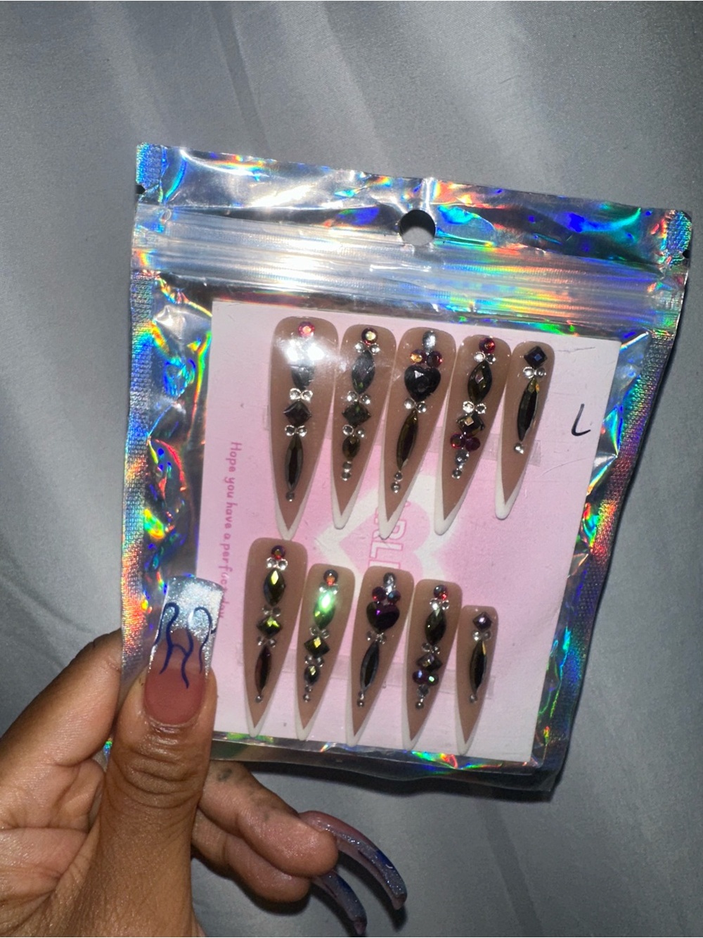 Nude Stiletto Rhinestone Press-On Nail Set